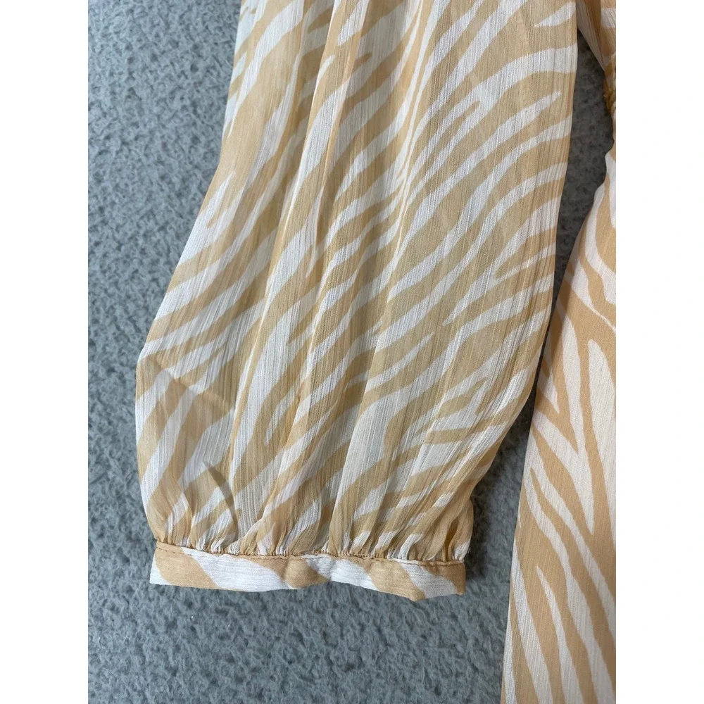 Harlow & Rose Beige Zebra Print Belted Collared‎ Midi Shirt Dress Women’s Size S